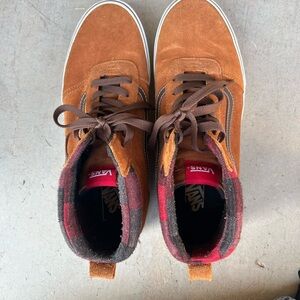 Vans Glazed Ginger Brown Suede High-Top Sneakers with Plaid Collar